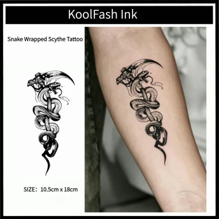 Temporary Tattoo Stickers, Snake Wrapped Scythe Design Waterproof Fake Body Art Stickers
