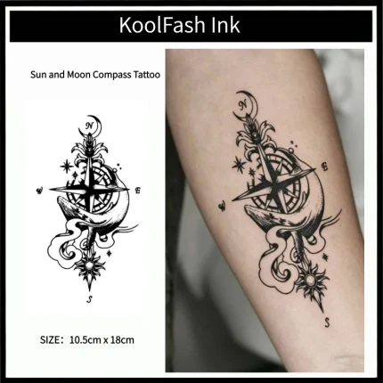 Sun and Moon Compass Temporary Waterproof Tattoo Stickers