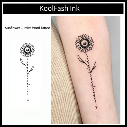 Sunflower Cursive Word Temporary Waterproof Tattoo Stickers