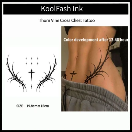 Thorn Vine Cross Chest Temporary Waterproof Tattoo Stickers