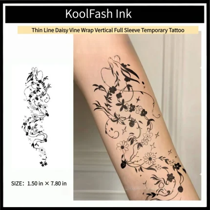 Thin line daisy strawberry vine vertical forearm disposable temporary tattoo sticker