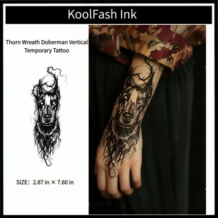 Thorn wreath doberman vertical disposable temporary tattoo sticker