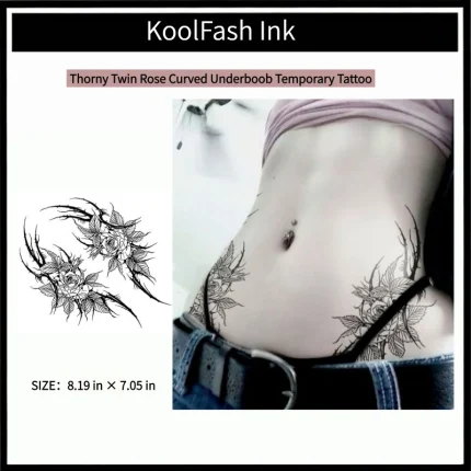 Thorny twin rose curved underboob disposable temporary tattoo sticker
