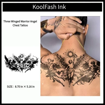 Three winged warrior angel chest disposable temporary tattoo sticker