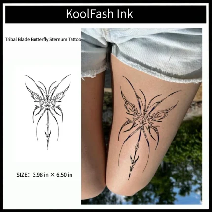 Tribal blade butterfly disposable temporary tattoo sticker马来 ALT：Stiker tatu sementara pakai buang kupu-kupu bilah motif tribal