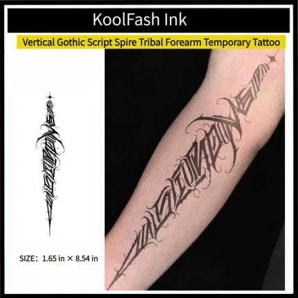 Vertical gothic script spire tribal forearm disposable temporary tattoo sticker