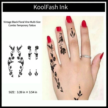 Vintage black floral vine multi-size combo disposable temporary tattoo sticker