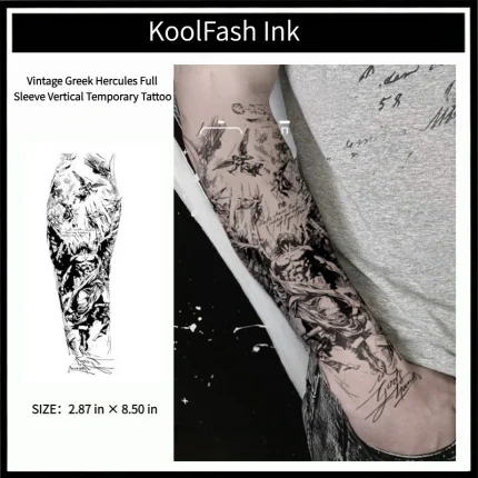 Vintage greek hercules full sleeve vertical disposable temporary tattoo sticker