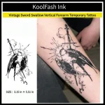 Vintage sword swallow vertical forearm disposable temporary tattoo sticker