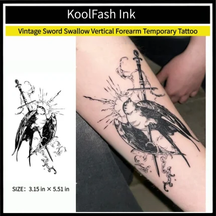 Vintage sword swallow vertical forearm disposable temporary tattoo sticker